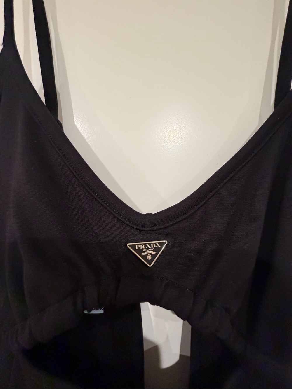 Prada Black Triangle Logo Spaghetti Strap Bra Top